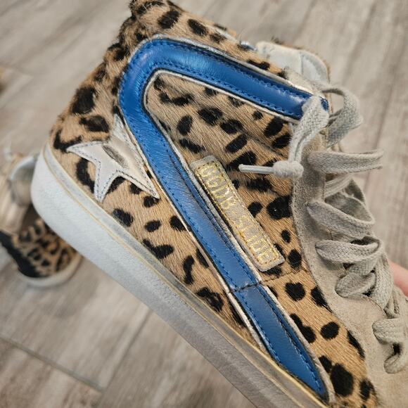 Golden Goose Slide High Top Sneakers Womens Size 37 US 6.5 Leopard Calf Hair - Picture 13 of 16